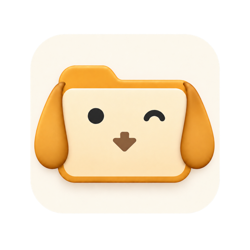 Retriever’s golden folder mascot with floppy ears and a download-arrow nose