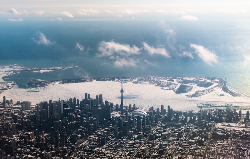 An aerial view of Toronto and Lake Ontario